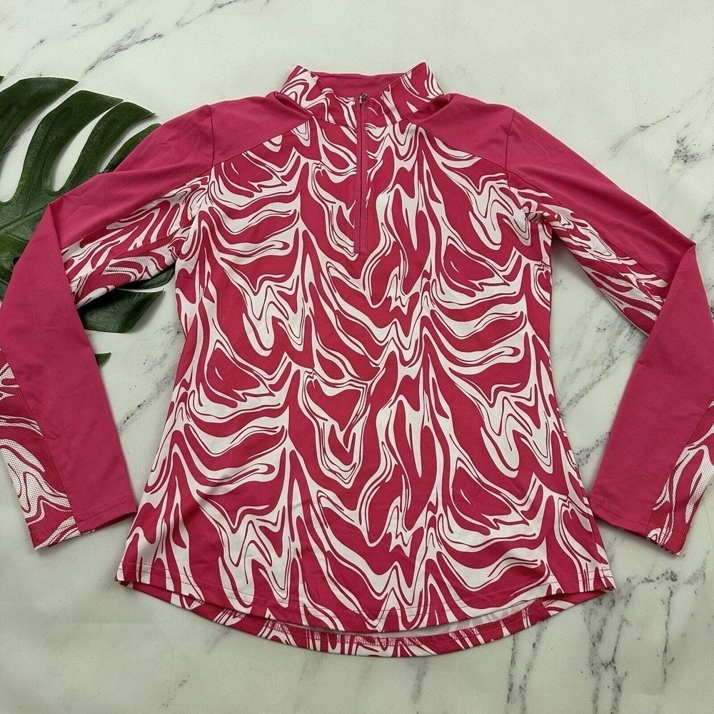 San Soleil Womens Sun Protection Top Size XS Pink White 1/4 Zip Vented Golf